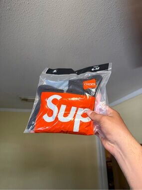 Hanes Black Socks with Red Logo Accent supreme